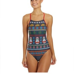 Sporti Granny Sweater Snowman Tacos (sz 28) Micro Back One Piece Swimsuit